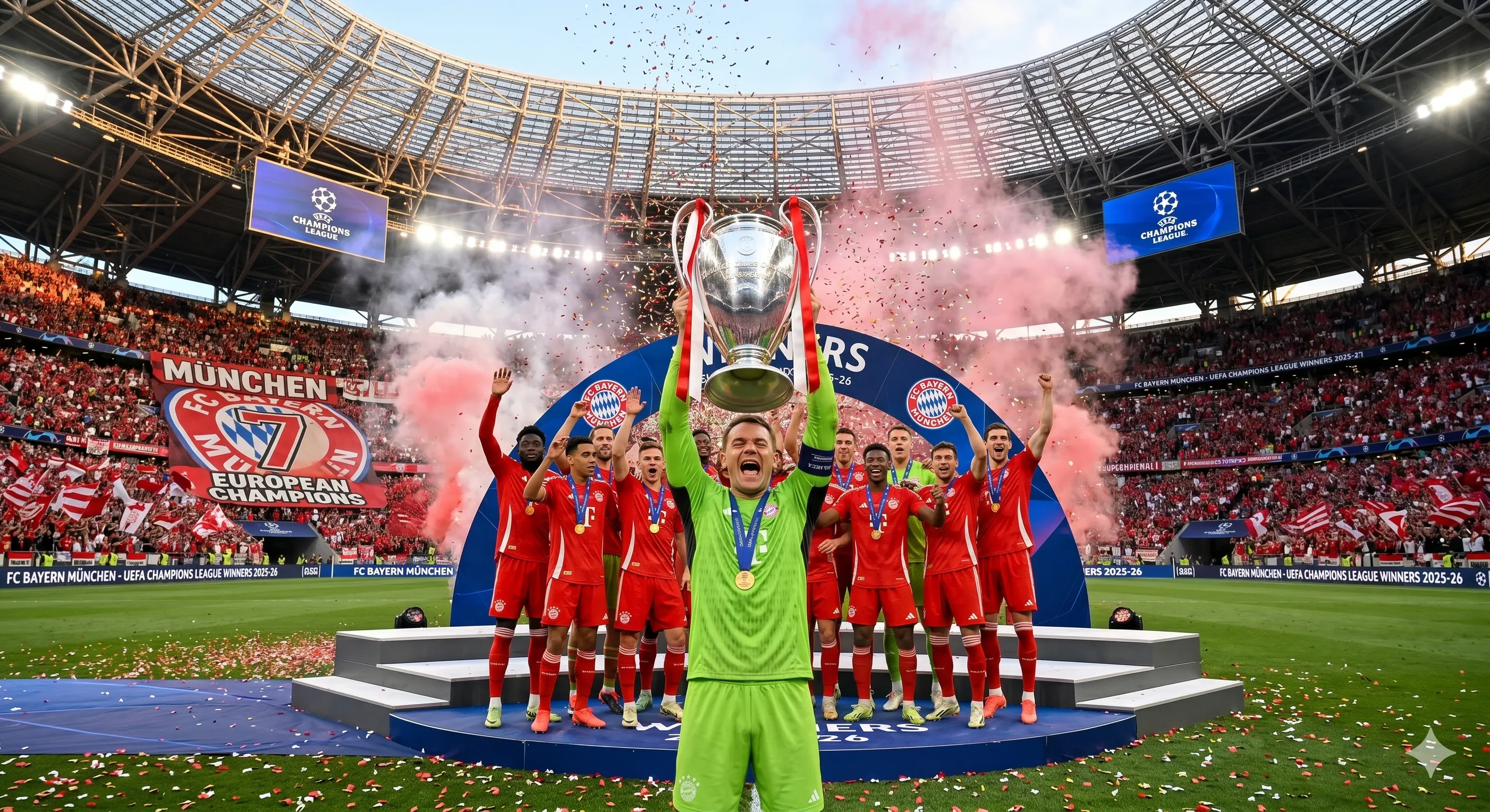 Ilustración de la coronación de Bayern Múnich en Budapest (Imagen generada por la IA de Google Gemini)