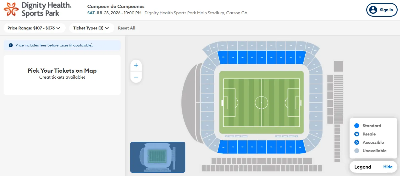 Así figura la página oficial de la venta de boletos [Foto: AXS]