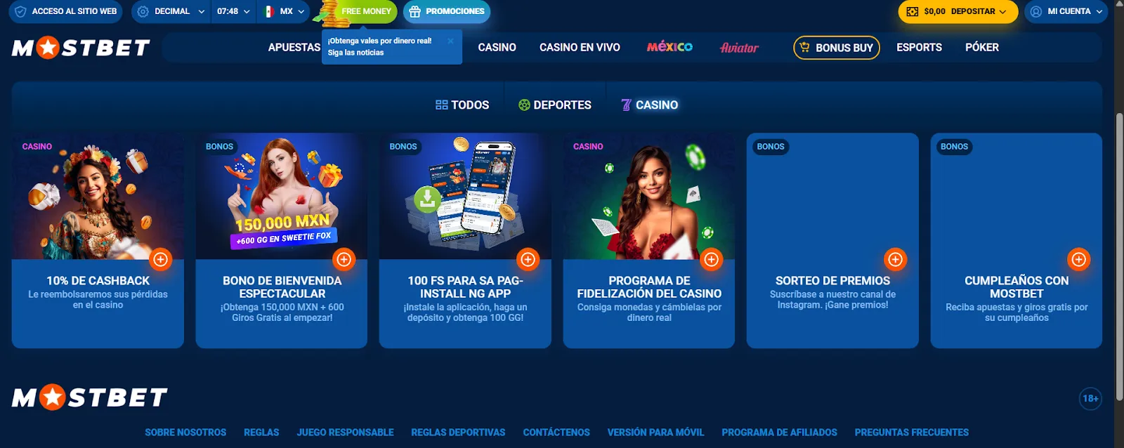 bonos y promociones del Mostbet casino 