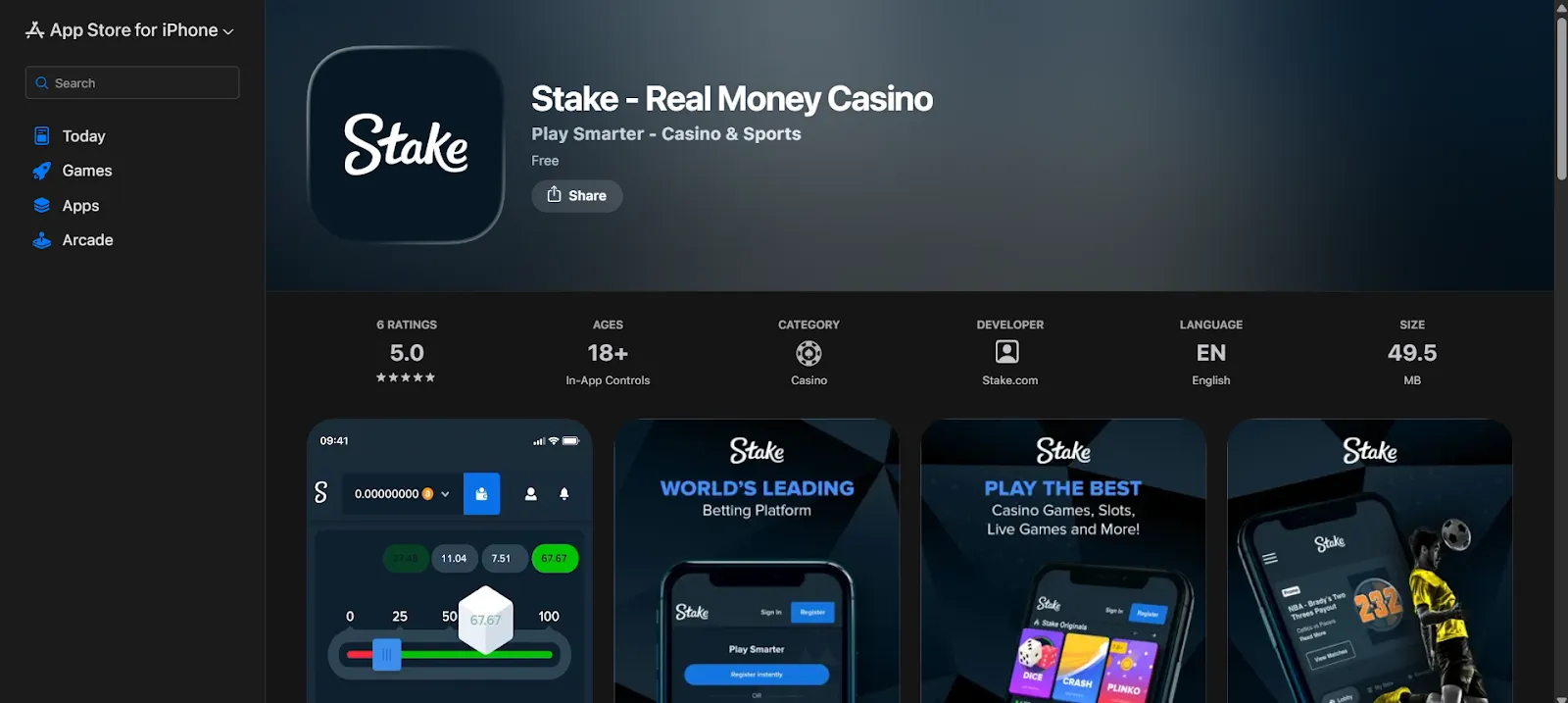 Stake casino app para descargar en iOS