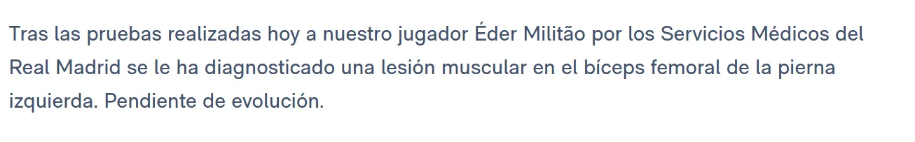 El parte médico de Real Madrid sobre Éder Militao (Real Madrid)