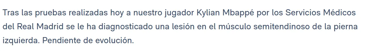 El parte médico de Real Madrid sobre Kylian Mbappé (Real Madrid)