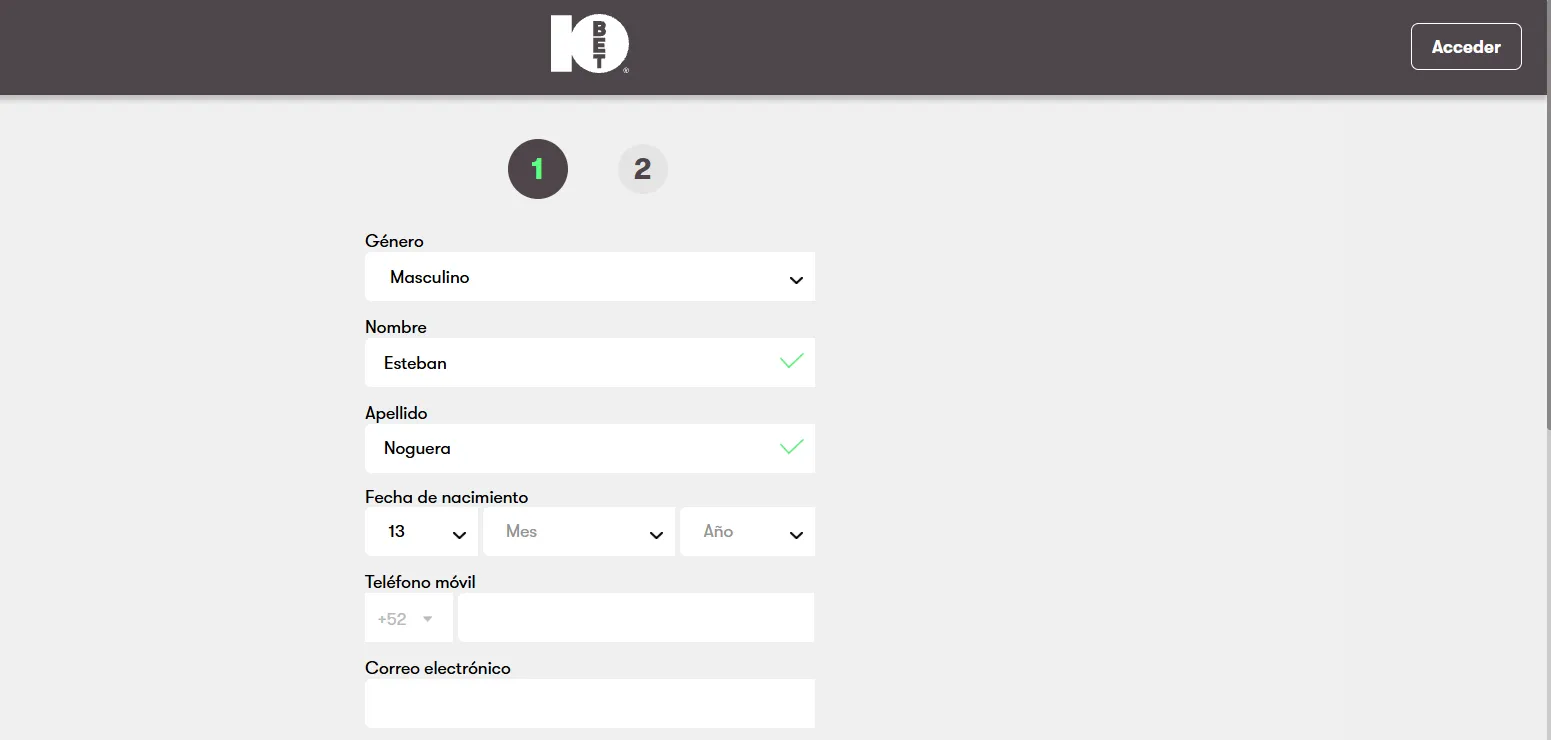 Formulario de registro 10bet casino - bolavip MX
