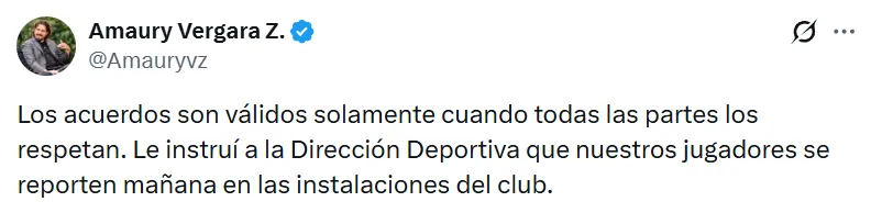 La publicación de Amaury Vergara (X)