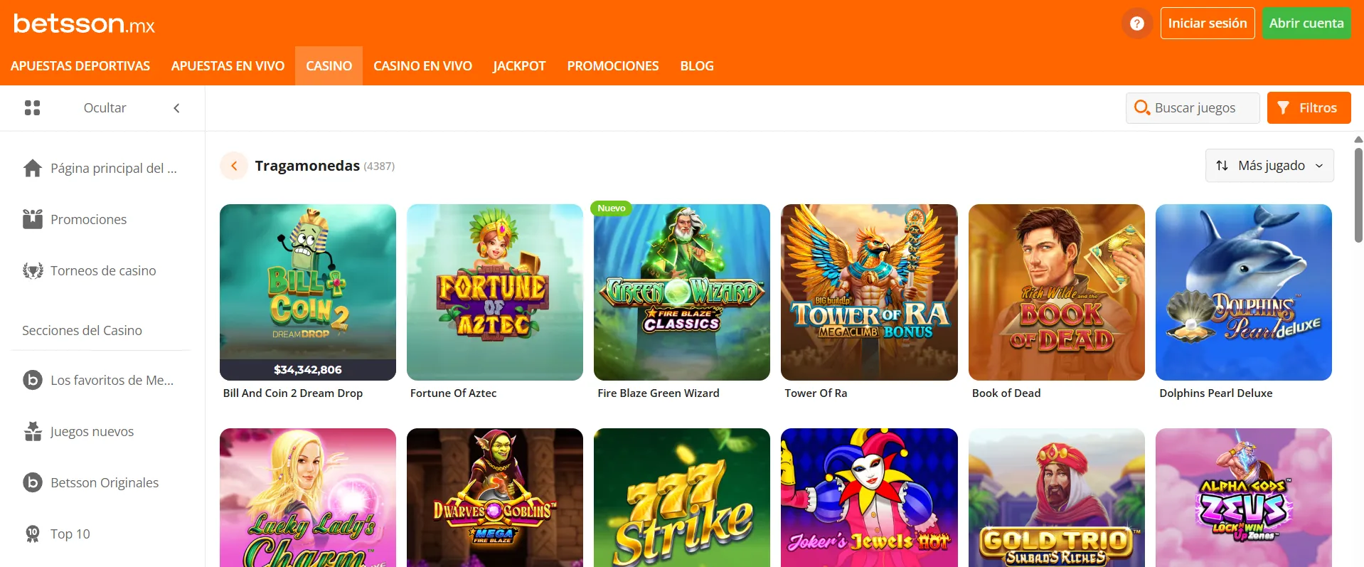 Opciones de juegos de tragamonedas de Betsson casino