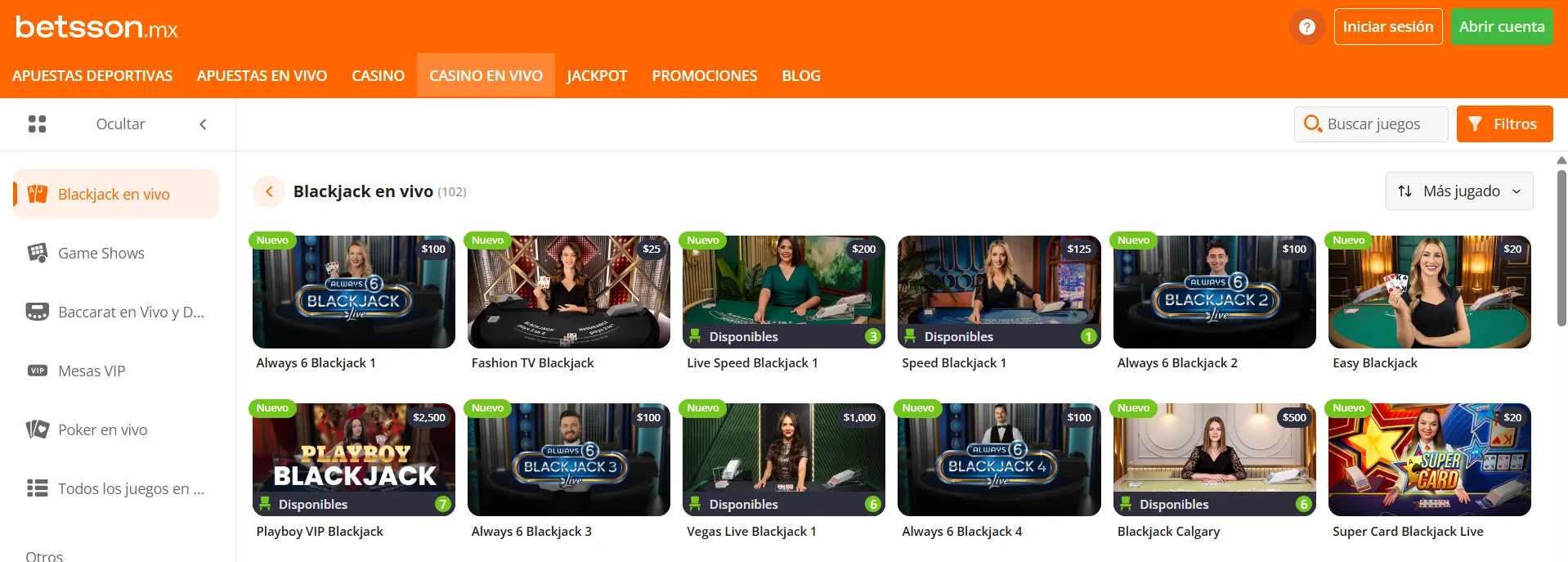 Betsson casino: jugar blackjack en vivo  - bolavip MX