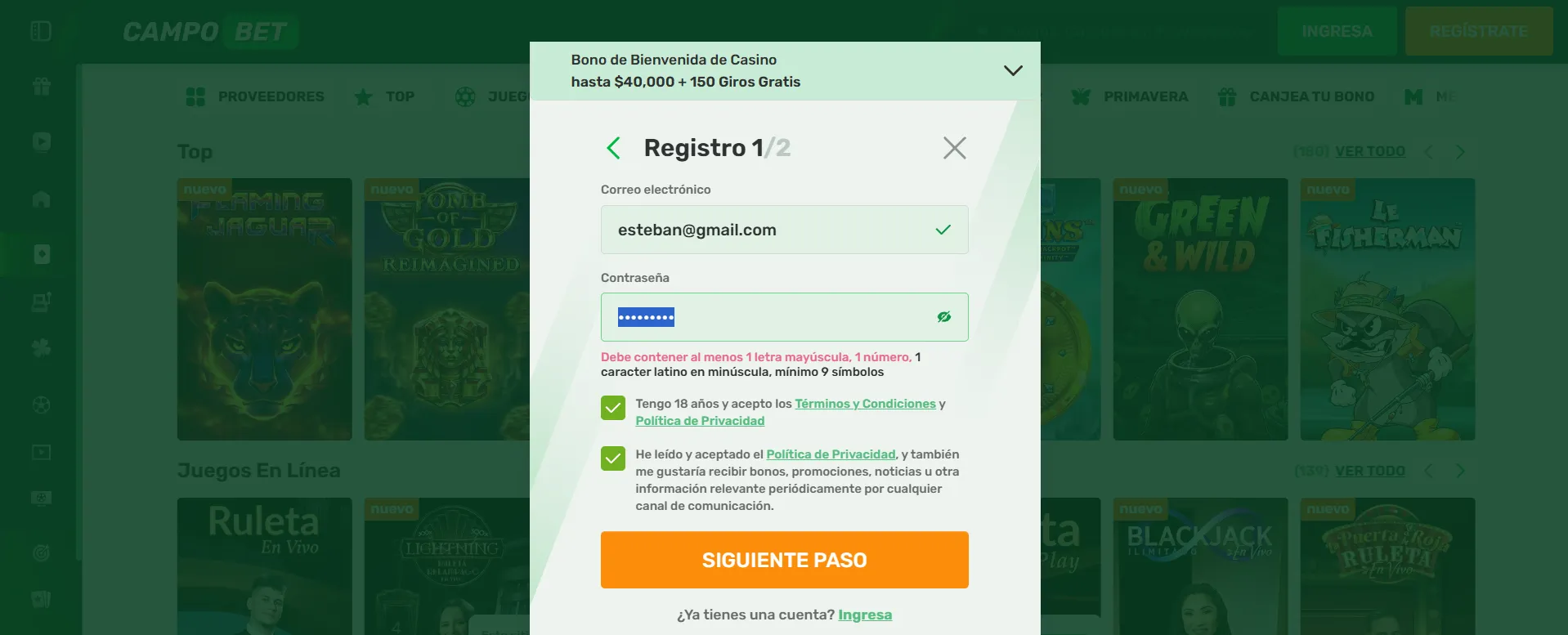 Campobet casino formulario de registro