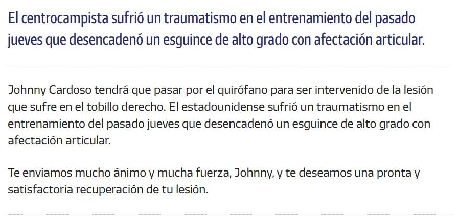 El parte médico de Atlético de Madrid (Atlético de Madrid)