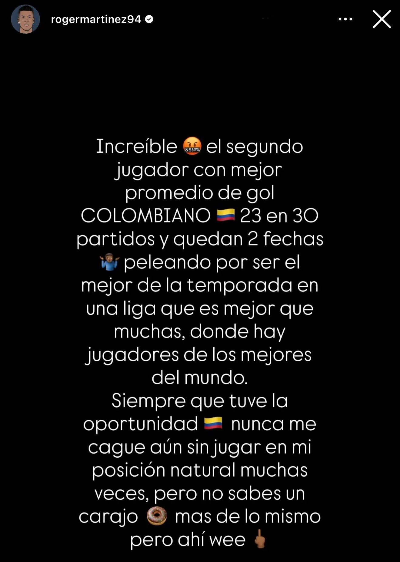 El descargo de Roger Martínez en Instagram (Captura de pantalla)