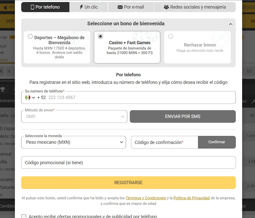 Registrarse en Melbet México - formulario de registro para el Melbet casino