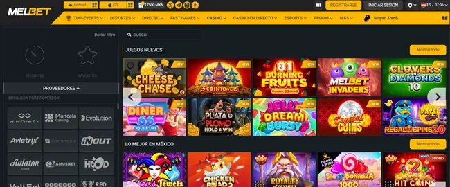 Melbet casino juegos disponibles