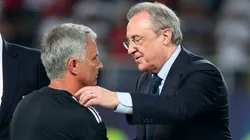 Florentino Pérez saluda a José Mourinho en la Supercopa de Europa de 2017
