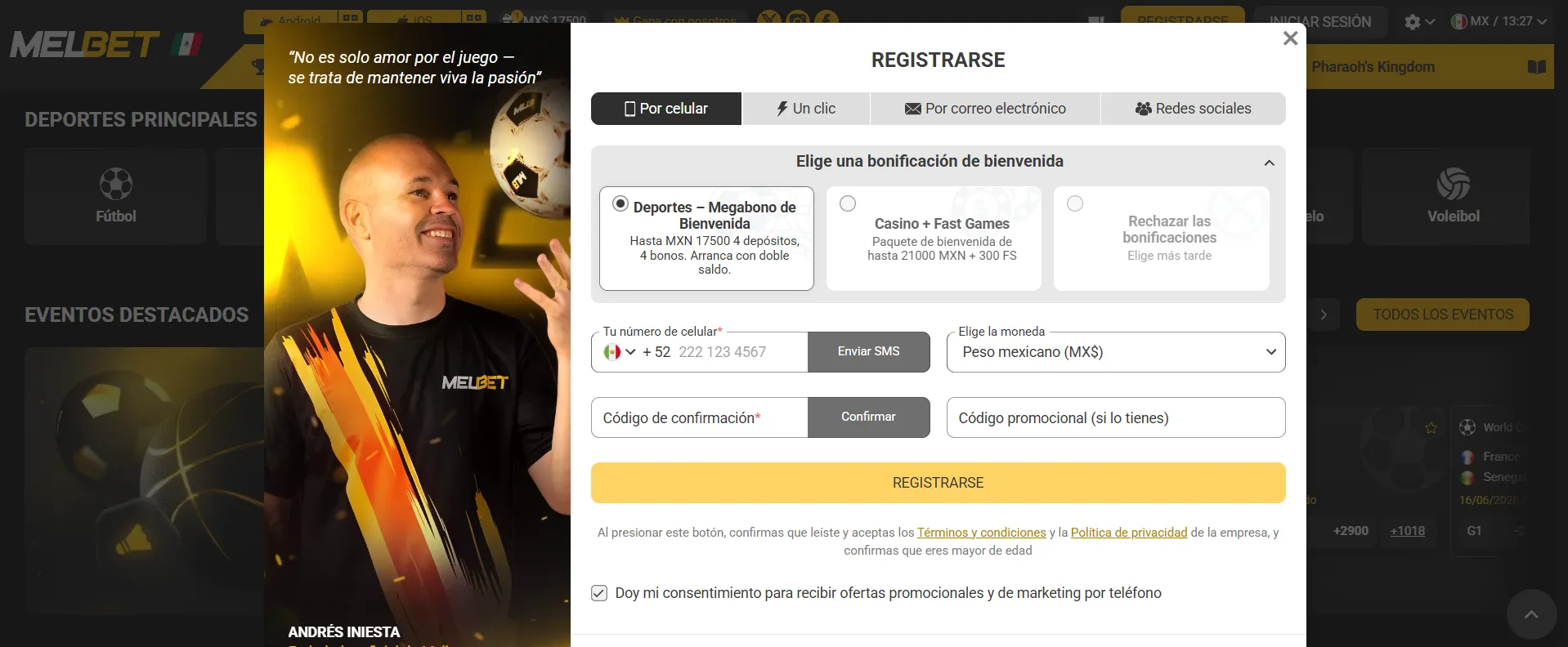 Formulario para el melbet registro
