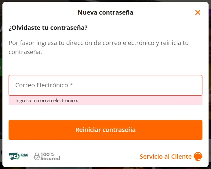 Betsson registro recuperación de contraseña