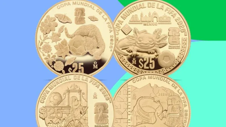 Las monedas conmemorativas del Mundial 2026 incluyen piezas de 20 pesos, plata y oro inspiradas en las sedes mexicanas y en símbolos representativos del país.