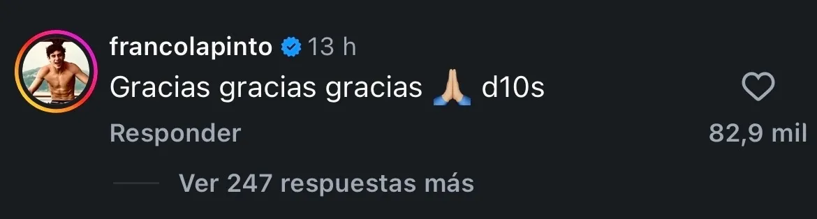 El comentario de Franco Colapinto en la publicación de Messi (Foto: captura de pantalla)