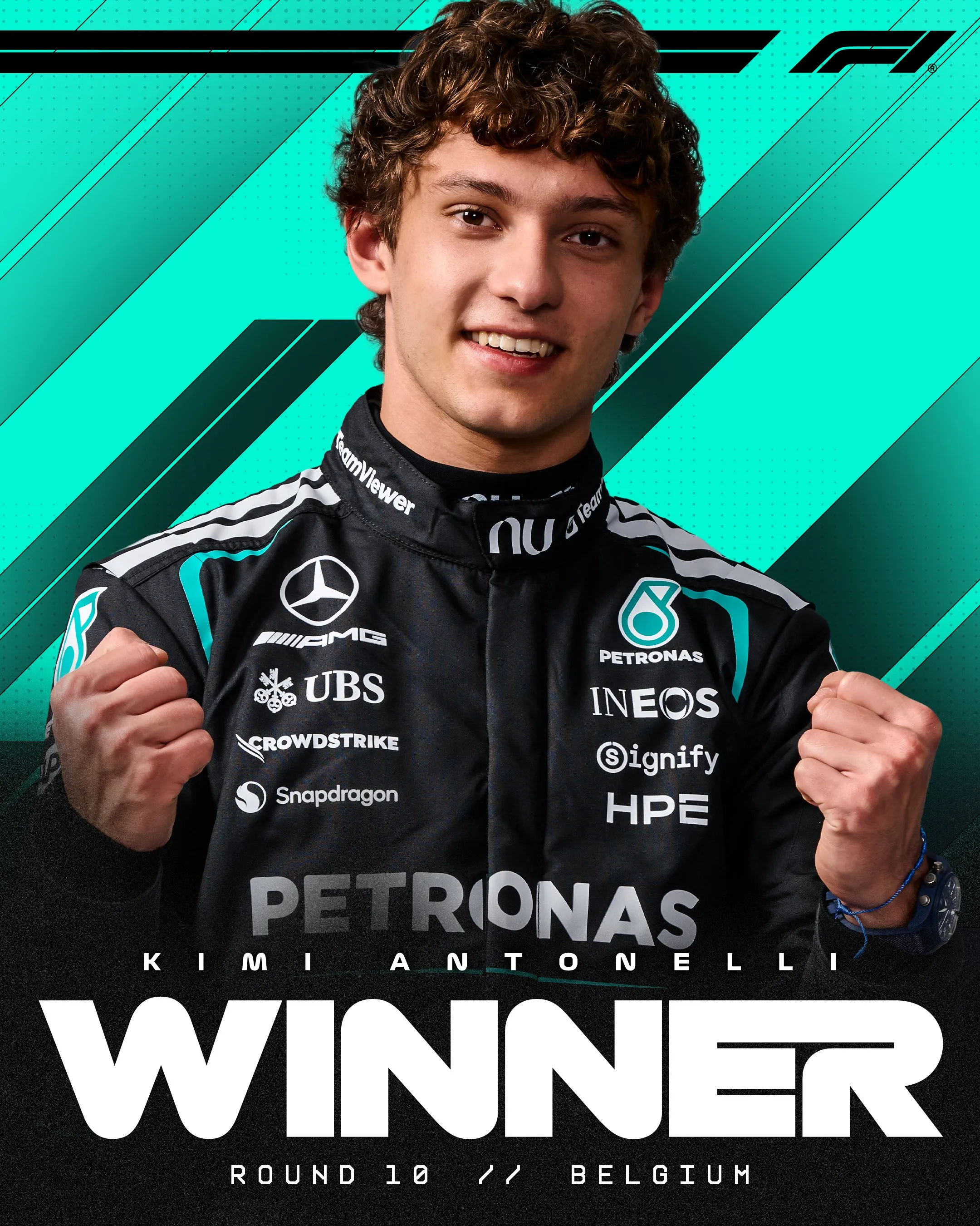 Kimi Antonelli ganó la carrera del GP de Bélgica (@F1)