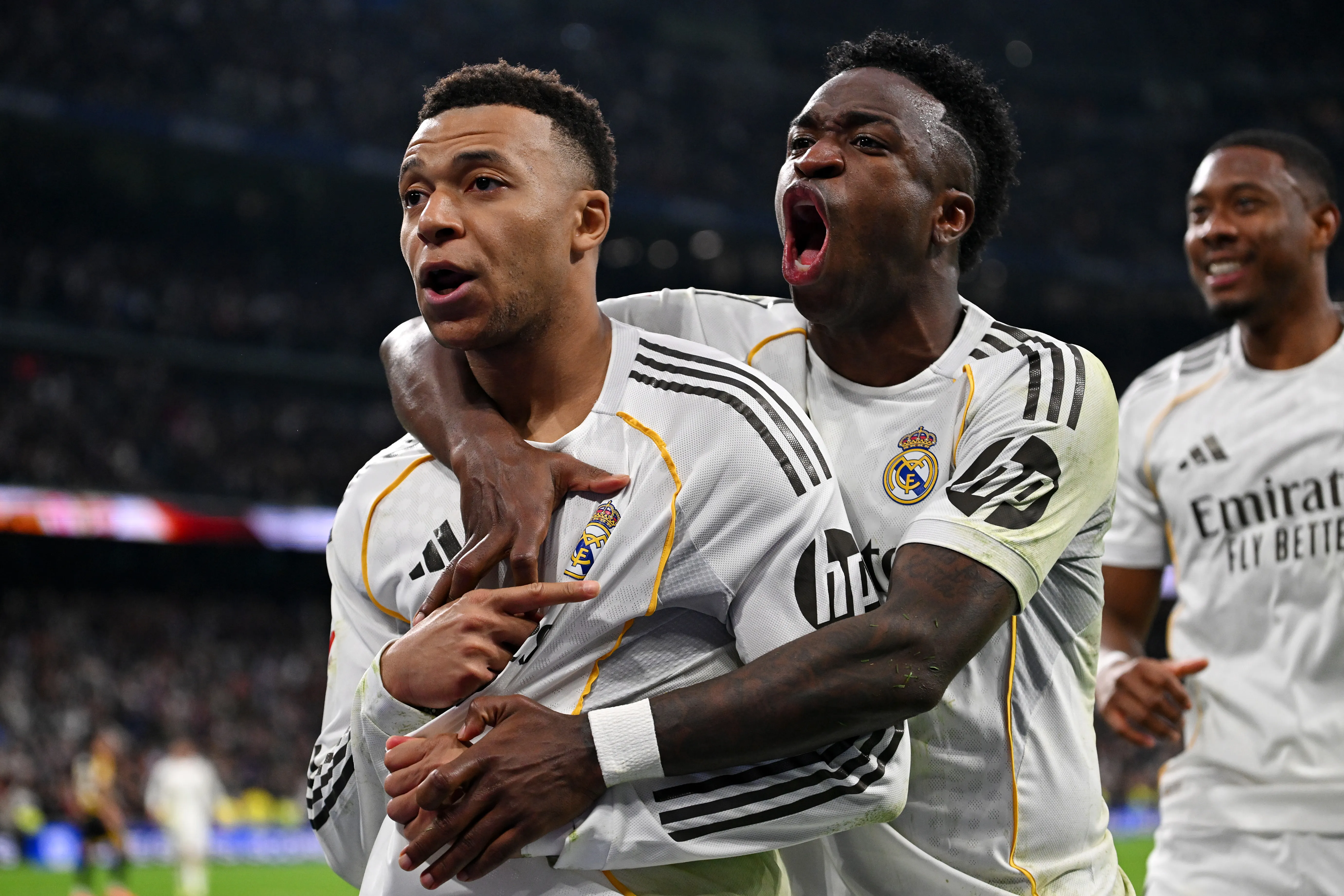 Mbappé y Vinicius celebran un gol contra Rayo Vallecano (Getty Images)