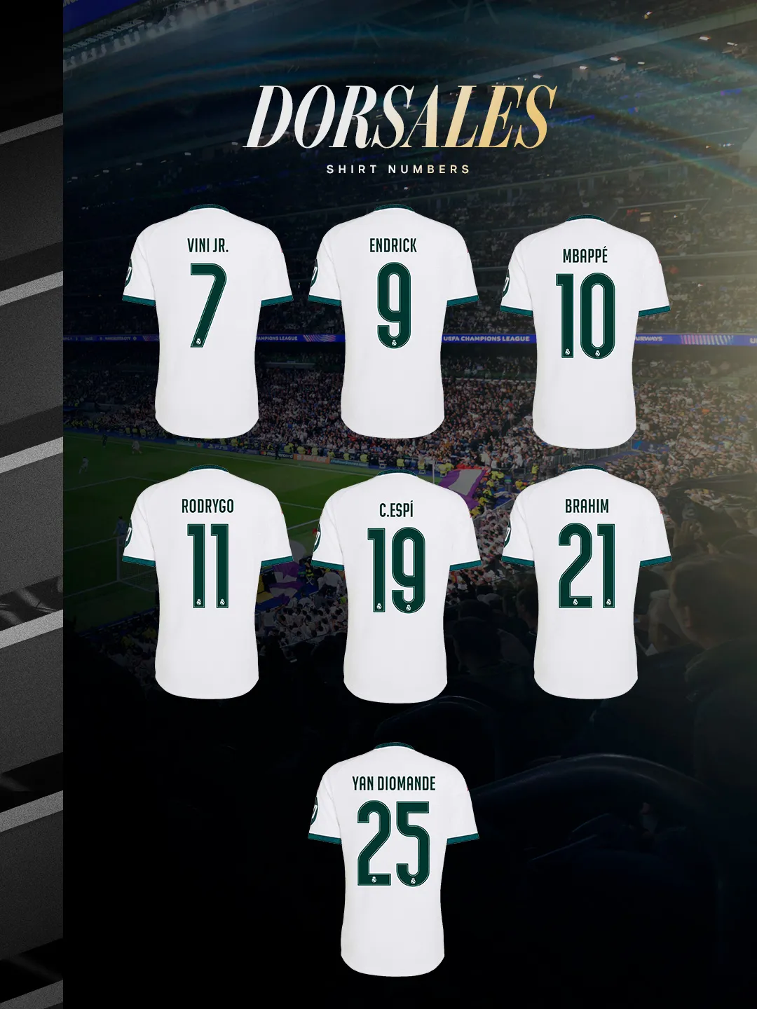 Dorsales oficiales de los delanteros de Real Madrid (@realmadrid)