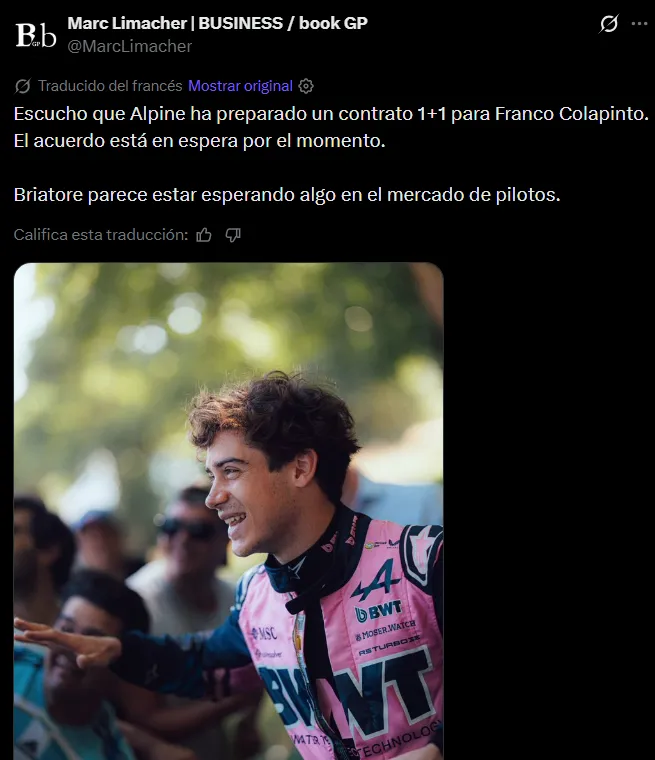 La información publicada por Marc Limacher en X (Foto: captura de pantalla)