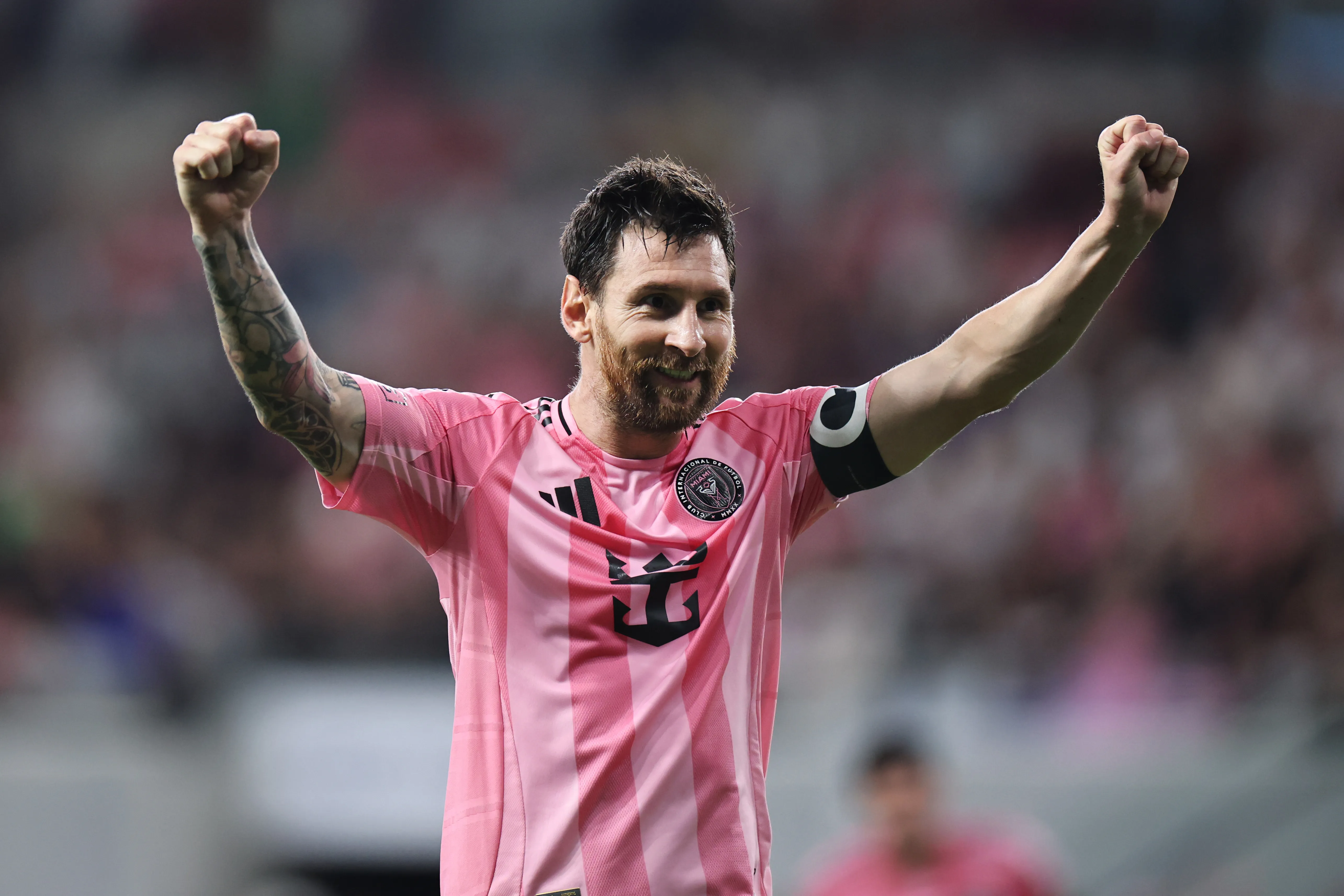 Lionel Messi festeja uno de sus cuatro goles ante Montreal (Getty Images)