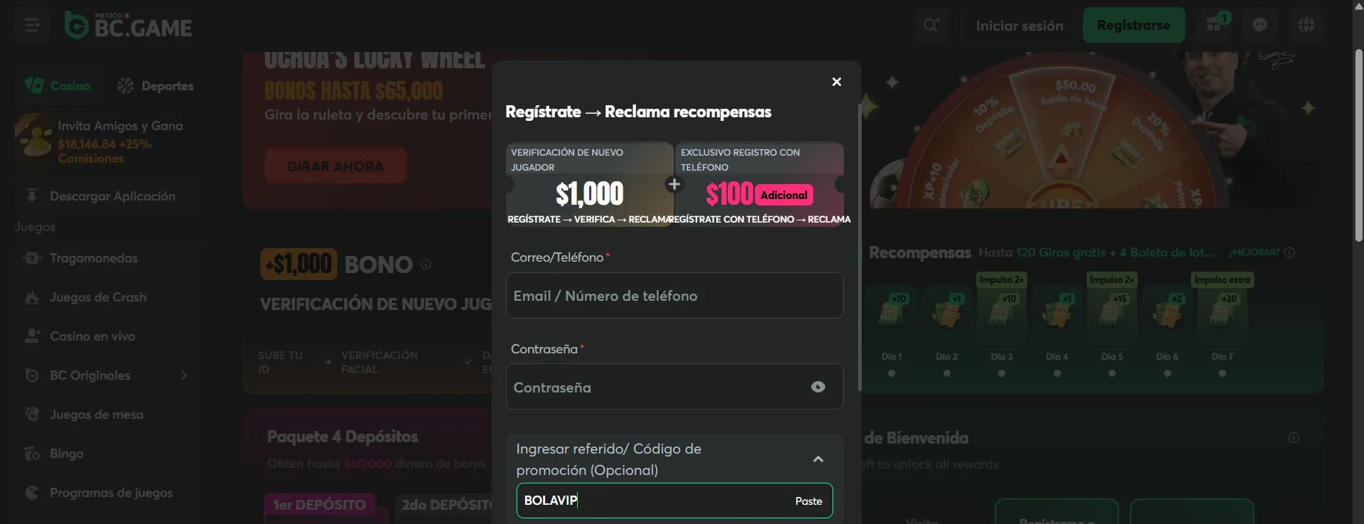 BC GAME bono de bienvenida registro