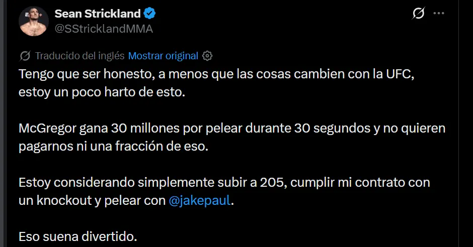 Sean Strickland podría irse de la UFC. (CAPTURA DE PANTALLA)