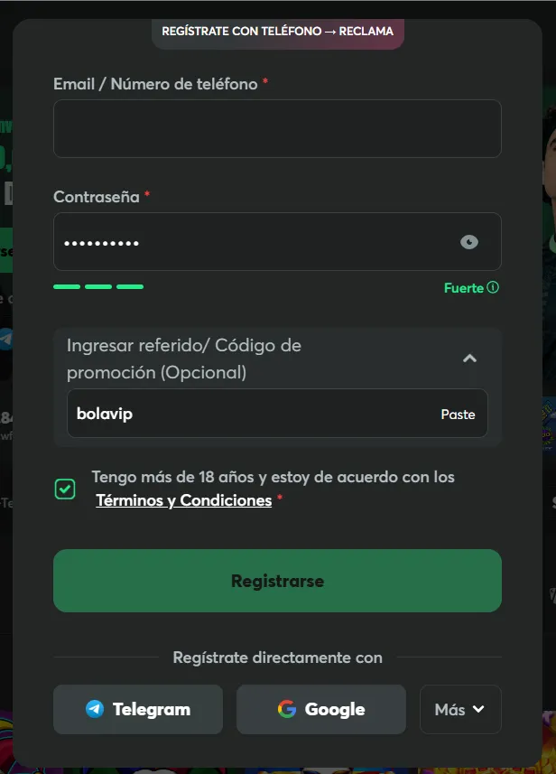 registro en BC Game con el código promocional