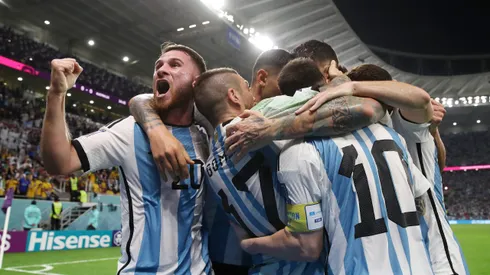 DOHA, QATAR – DECEMBER 03: Lionel Messi of Argentina celebrates after scoring the team's first goal during the FIFA World Cup Qatar 2022 Round of 16 match between Argentina and Australia at Ahmad Bin Ali Stadium on December 03, 2022 in Doha, Qatar. (Photo by Francois Nel/Getty Images)