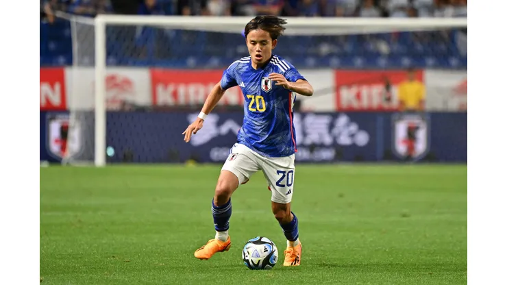 SUITA, JAPAN - JUNE 20: Takefusa Kubo of Japan in action during the international friendly match between Japan and Peru at Panasonic Stadium Suita on June 20, 2023 in Suita, Osaka, Japan. (Photo by Kenta Harada/Getty Images)