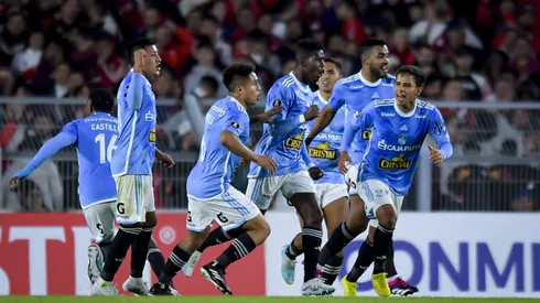 BUENOS AIRES, ARGENTINA - APRIL 19: Washington Corozo of Sporting Cristal celebrates after scoring the team's second goal during the Copa CONMEBOL Libertadores 2023 group D match between River Plate and Sporting Cristal at Estadio Mas Monumental Antonio Vespucio Liberti on April 19, 2023 in Buenos Aires, Argentina. (Photo by Marcelo Endelli/Getty Images)