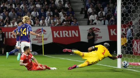 SUITA, JAPAN - JUNE 20: Junya Ito of Japan scores the team's third goal during the international friendly match between Japan and Peru at Panasonic Stadium Suita on June 20, 2023 in Suita, Osaka, Japan. (Photo by Koji Watanabe/Getty Images)
