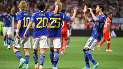 SUITA, JAPAN - JUNE 20: Daizen Maeda (2nd R) of Japan celebrates with teammates after scoring the team's fourth goal during the international friendly match between Japan and Peru at Panasonic Stadium Suita on June 20, 2023 in Suita, Osaka, Japan. (Photo by Kenta Harada/Getty Images)