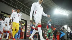 LIMA, PERU - OCTOBER 07: Paolo Guerrero of Peru and teammates enter the pitch prior to a match between Peru and Chile as part of South American Qualifiers for Qatar 2022 at Estadio Nacional on October 07, 2021 in Lima, Peru. (Photo by Daniel Apuy/Getty Images)