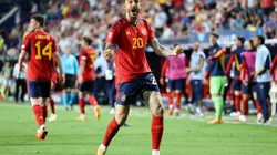 ENSCHEDE, NETHERLANDS - JUNE 15: Joselu of Spain celebrates after scoring the team's second goal during the UEFA Nations League 2022/23 semi-final match between Spain and Italy at FC Twente Stadium on June 15, 2023 in Enschede, Netherlands. (Photo by Christof Koepsel/Getty Images)