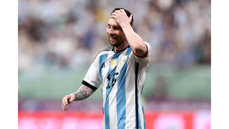 BEIJING, CHINA - JUNE 15: Lionel Messi of Argentina reacts during the international friendly match between Argentina and Australia at Workers Stadium on June 15, 2023 in Beijing, China. (Photo by Lintao Zhang/Getty Images)