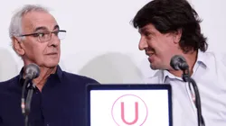 Jorge Fossati y Jean Ferrari durante una conferencia de prensa en Universitario.