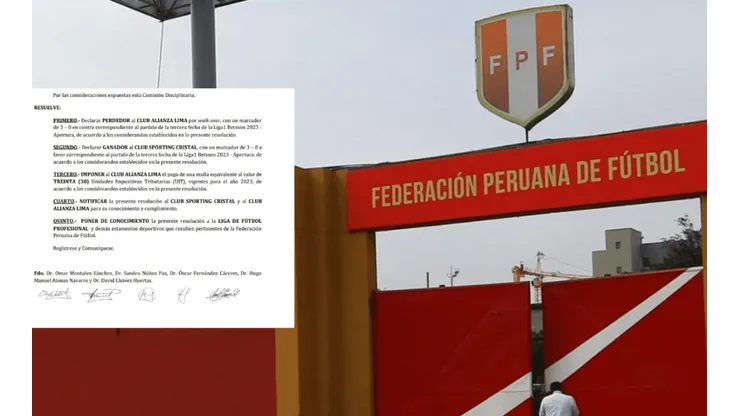 Federación Peruana de Fútbol oficializó el walkover contra Alianza Lima