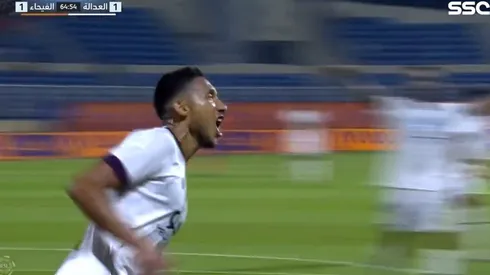 El gol de 'Canchita' Gonzáles en el triunfo por 2-1 del Al-Adalah. Foto: SSC