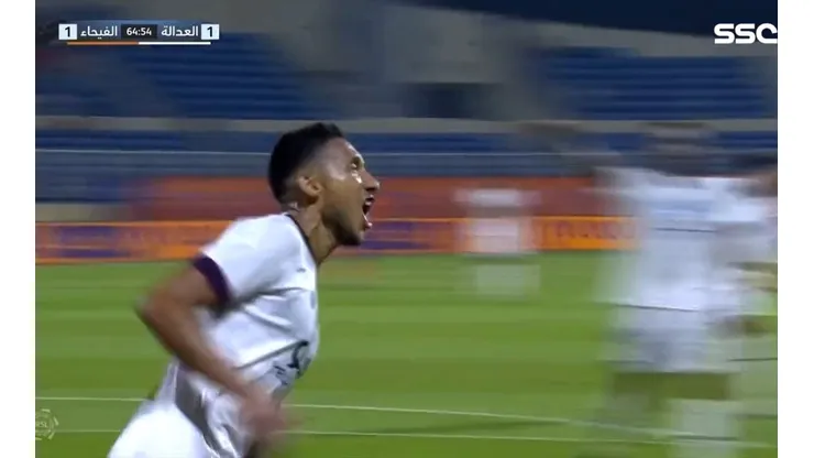 El gol de 'Canchita' Gonzáles en el triunfo por 2-1 del Al-Adalah. Foto: SSC