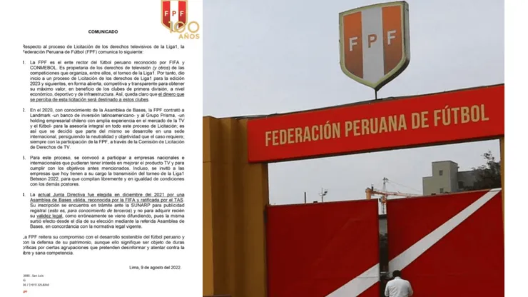Federación Peruana de Fútbol informa sobre licitación de derechos televisivos
