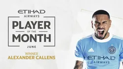 Alexander Callens fue elegido nuevamente como el jugador del mes de junio en el New York City. Foto: NYC