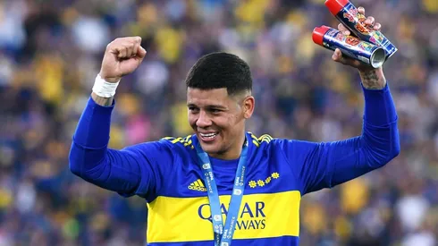 Rojo se mostró muy contento en el camarín de Boca