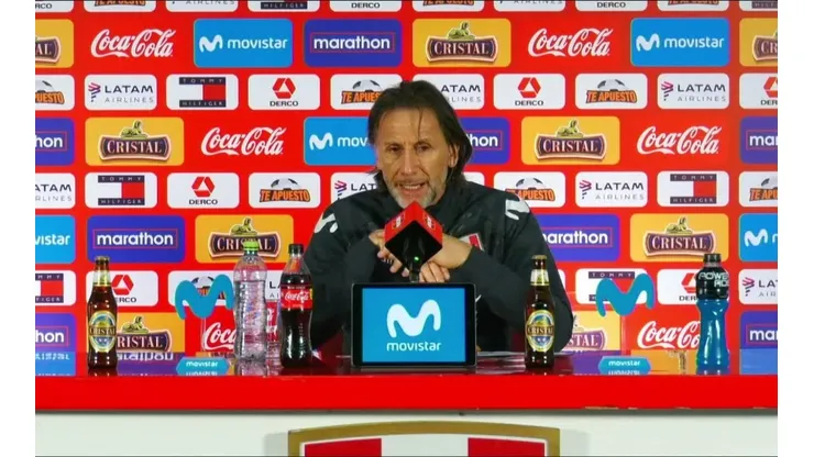 Ricardo Gareca brindo una conferencia de prensa este miércoles en la Videna. Foto: Movistar Deportes