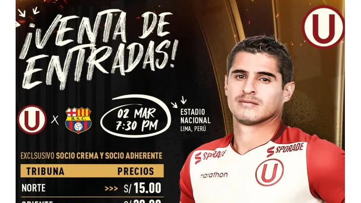 Universitario puso en venta las entradas para duelo ante Barcelona. (Foto: Twitter Universitario)