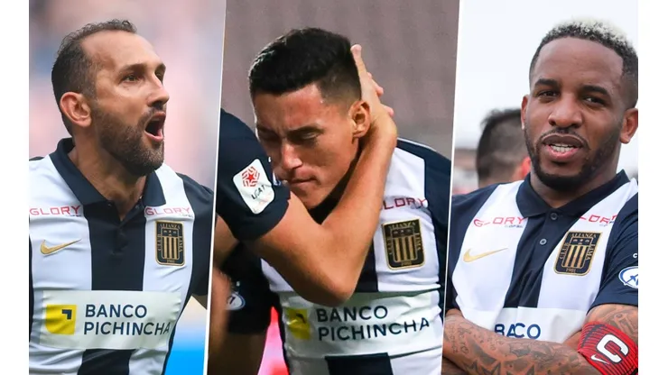 Hernán Barcos, Axel Moyano y Jefferson Farfán celebrando goles con Alianza Lima. (Foto: Liga de Fútbol Profesional)
