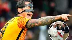 Lapadula festejando gol en la Serie B (Foto: Getty Images) / Papa Francisco y Lapadula (Foto: Twitter Serie B)