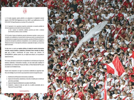 La barra oficial de la Selección Peruana realizó solicitud para el ingreso de banderolas e instrumentos