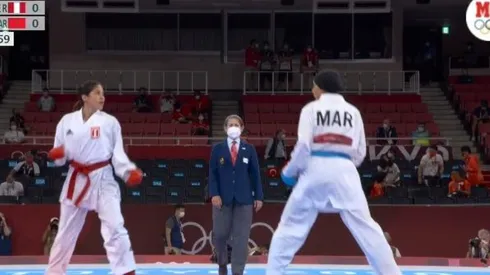 Alexandra Grande pelea en Karate Kumite categoría menos 61 kilos.