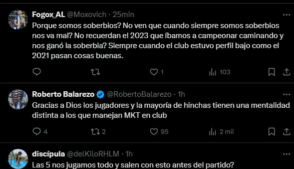 Hinchas molestos en las redes sociales (Foto: X).